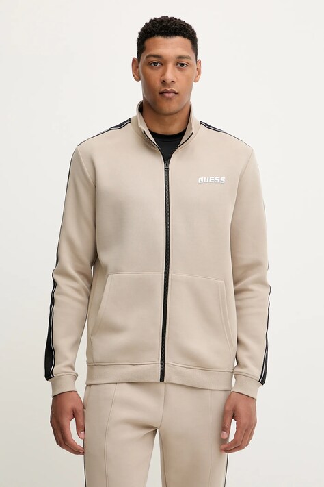 Guess bluza barbati, culoarea bej, cu imprimeu