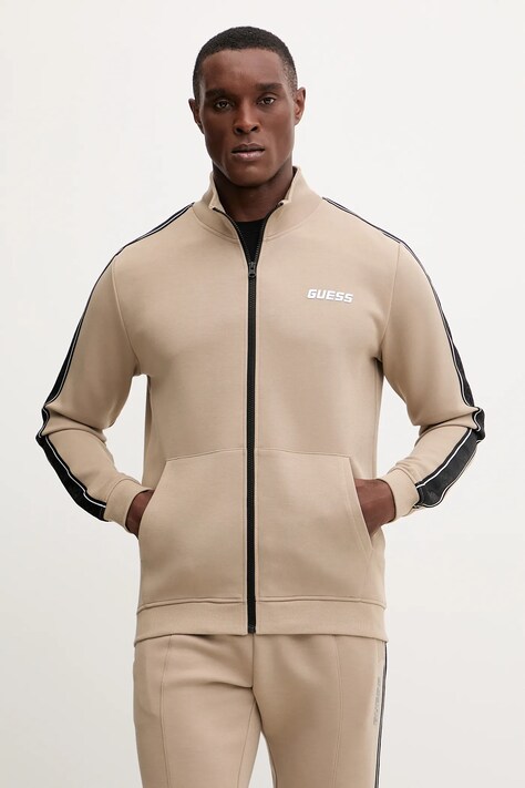 Guess bluza męska kolor beżowy z nadrukiem