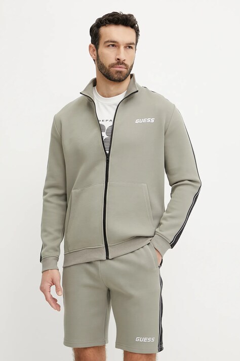 Mikina Guess pánská, hnědá barva, s potiskem