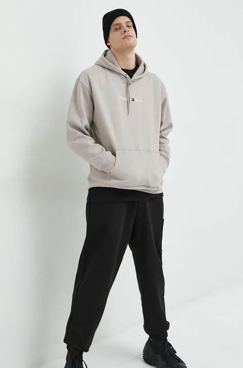 Кофта Tommy Jeans мужская цвет серый с капюшоном с аппликацией