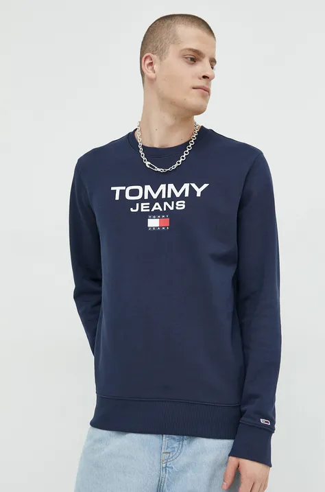 Bavlnená mikina Tommy Jeans pánska, tmavomodrá farba, s potlačou