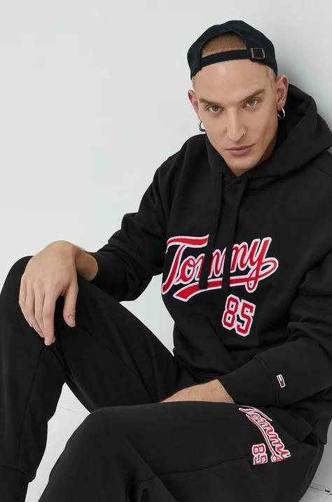 Tommy Jeans bluza męska kolor czarny z kapturem z aplikacją