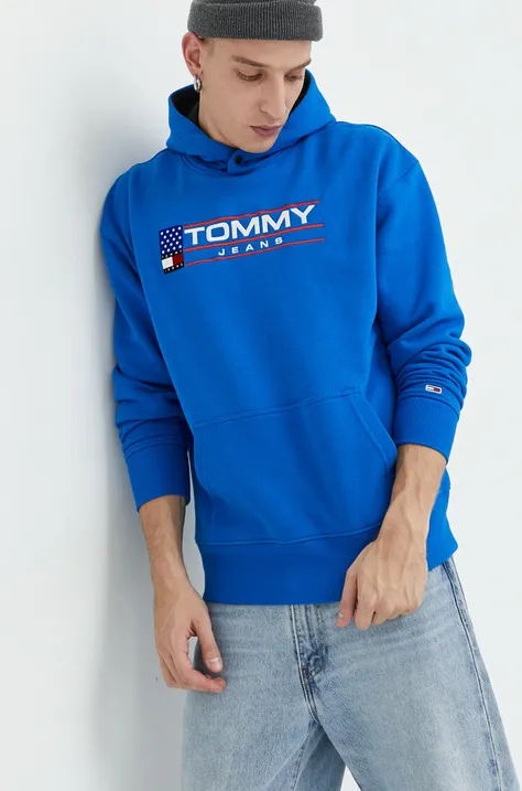 Tommy Jeans bluza męska kolor niebieski z kapturem z aplikacją