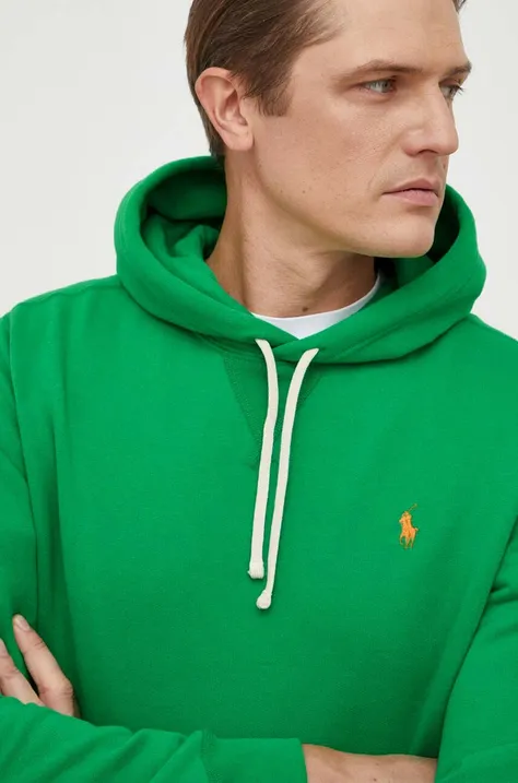 Кофта Polo Ralph Lauren мужская цвет зелёный с капюшоном однотонная