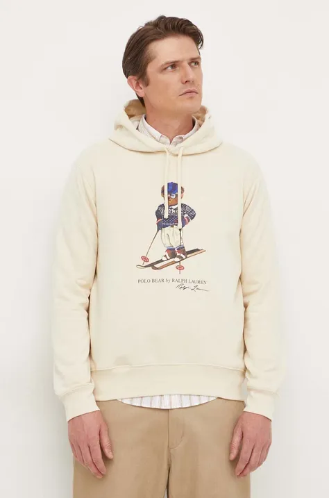 Кофта Polo Ralph Lauren чоловіча колір бежевий з капюшоном з принтом
