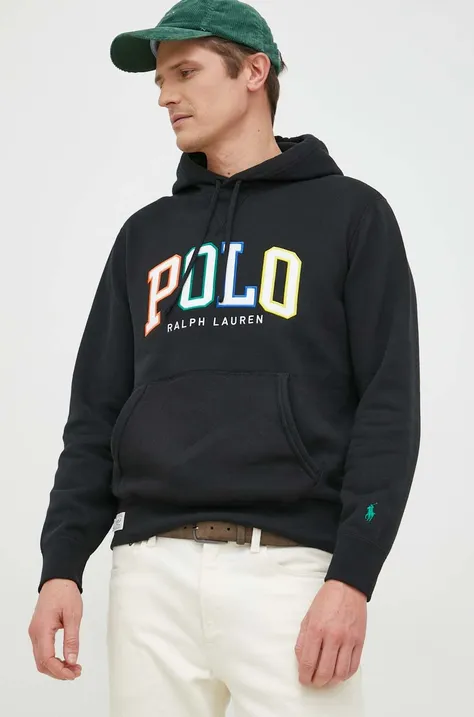 Кофта Polo Ralph Lauren мужская цвет чёрный с капюшоном с аппликацией