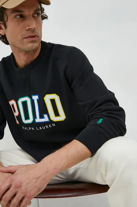 Polo Ralph Lauren bluza męska kolor czarny z aplikacją