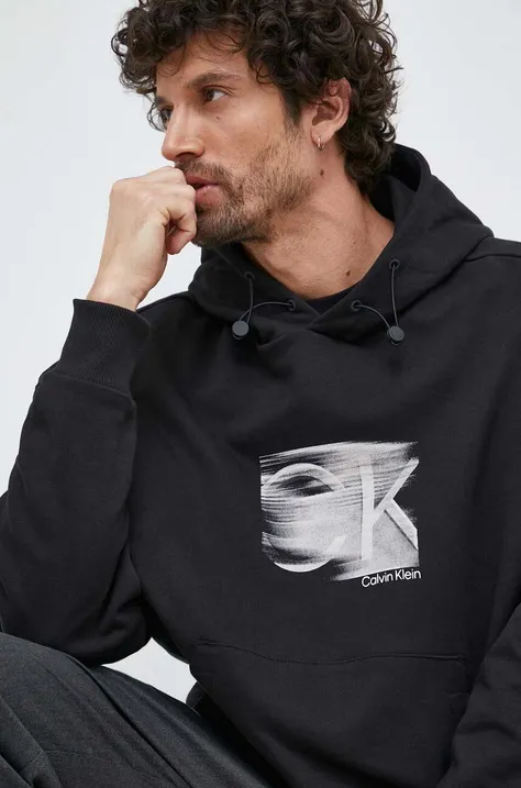 Βαμβακερή μπλούζα Calvin Klein χρώμα: μαύρο, με κουκούλα