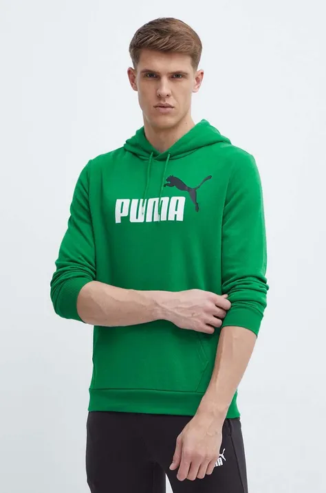 Кофта Puma чоловіча колір зелений з капюшоном з принтом