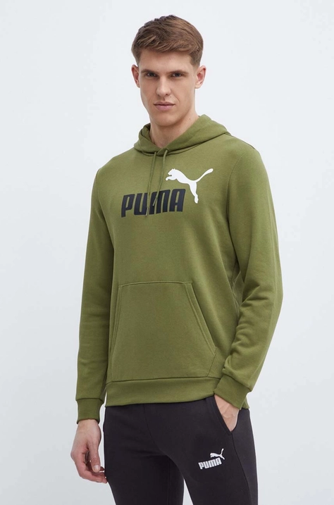 Кофта Puma чоловіча колір зелений з капюшоном з принтом