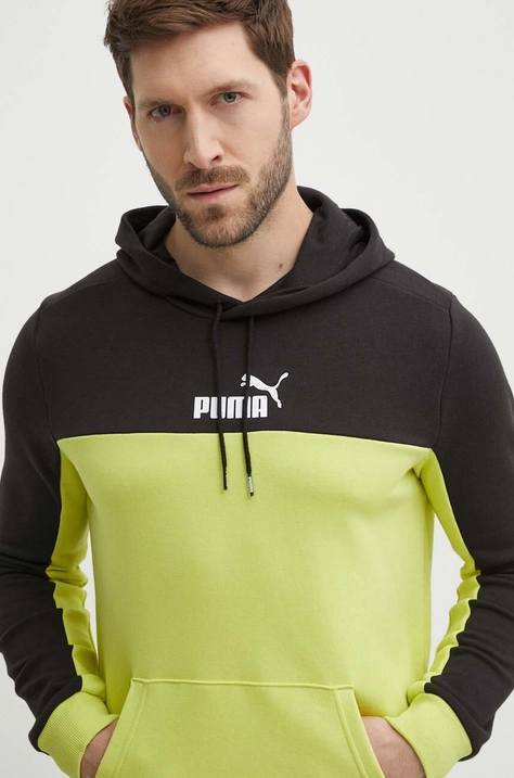 Puma bluză bărbați, culoarea verde, cu glugă, imprimeu 847428