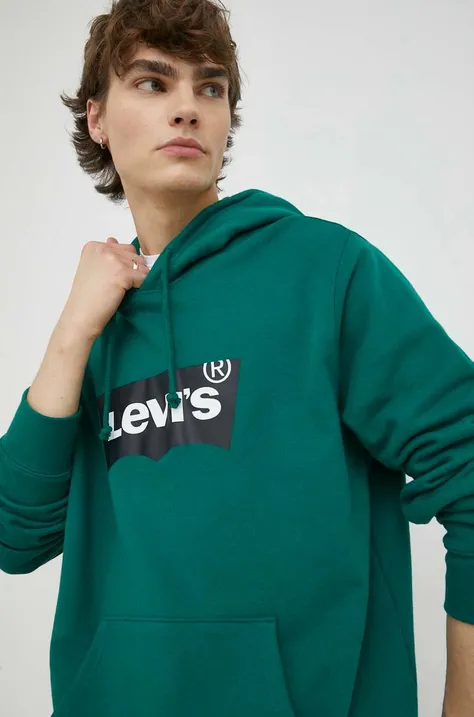 Βαμβακερή μπλούζα Levi's χρώμα: πράσινο, με κουκούλα
