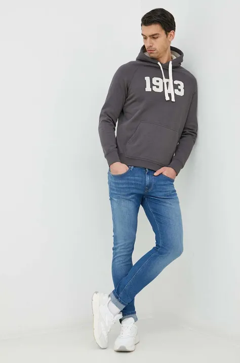Pepe Jeans bluza bawełniana Sammuel męska kolor szary z kapturem z aplikacją