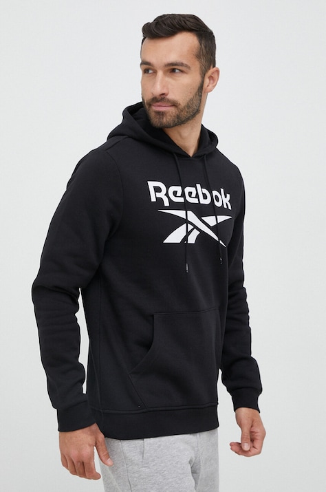 Bluza Reebok moška, črna barva, s kapuco