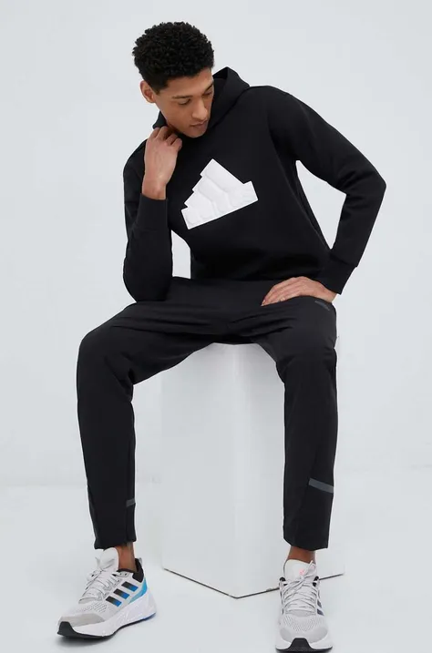 Μπλούζα adidas χρώμα: μαύρο, με κουκούλα