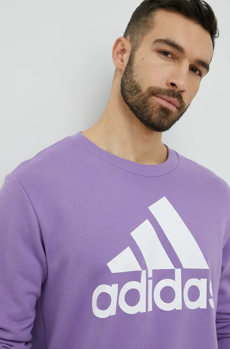 Bombažen pulover adidas moška, vijolična barva