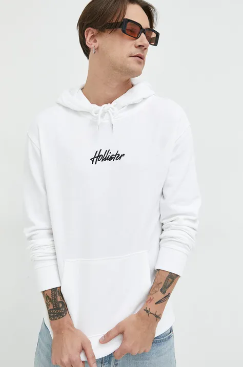 Hollister Co. bluza męska kolor biały z kapturem z aplikacją