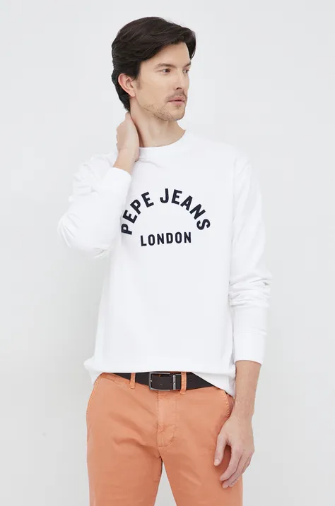 Bavlněná mikina Pepe Jeans pánská, bílá barva, vzorovaná