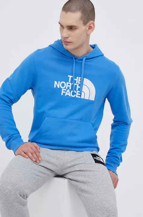The North Face bluza bawełniana męska kolor niebieski z kapturem z aplikacją