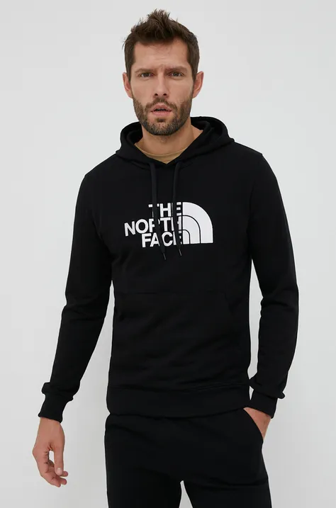 Бавовняна кофта The North Face чоловіча колір чорний з капюшоном з аплікацією