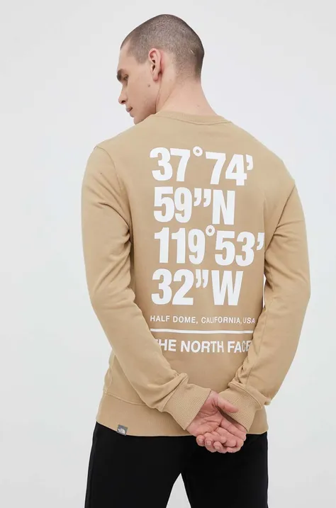 The North Face bluza bawełniana męska kolor brązowy z nadrukiem