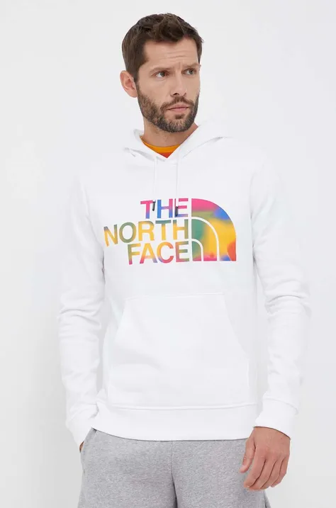 The North Face bluza bawełniana męska kolor biały z kapturem z nadrukiem