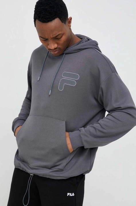 Fila bluza barbati, culoarea gri, cu glugă, neted