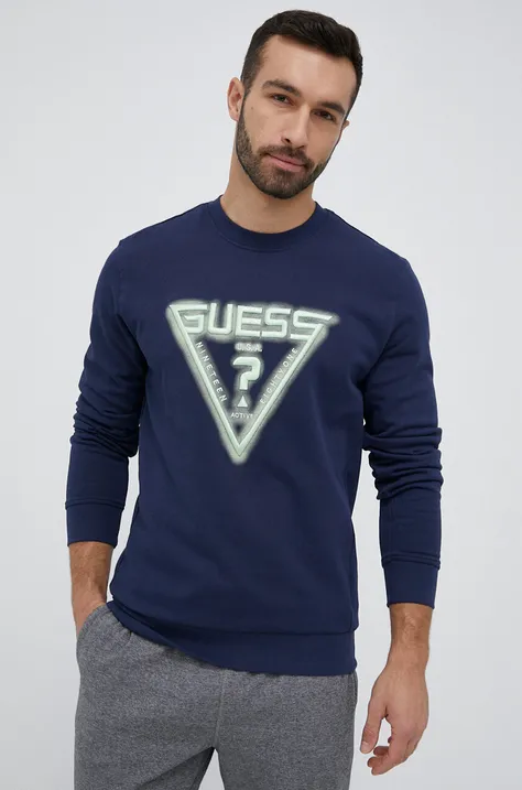 Bombažen pulover Guess moška, mornarsko modra barva