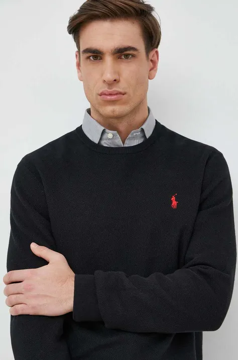Βαμβακερό πουλόβερ Polo Ralph Lauren ανδρικά, χρώμα: μαύρο