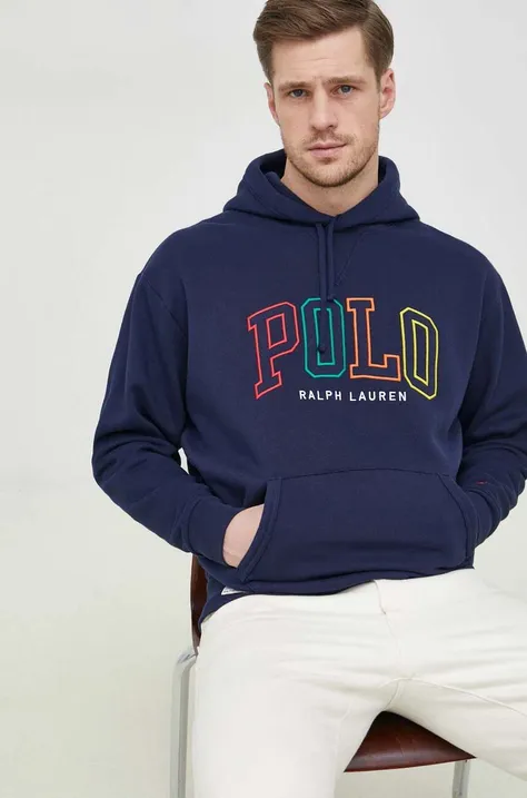 Polo Ralph Lauren bluza męska kolor granatowy z kapturem z aplikacją