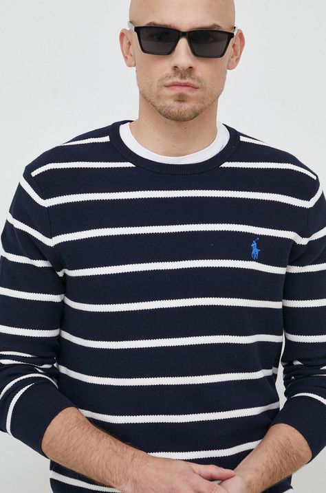 Βαμβακερό πουλόβερ Polo Ralph Lauren ανδρικό, χρώμα: ναυτικό μπλε