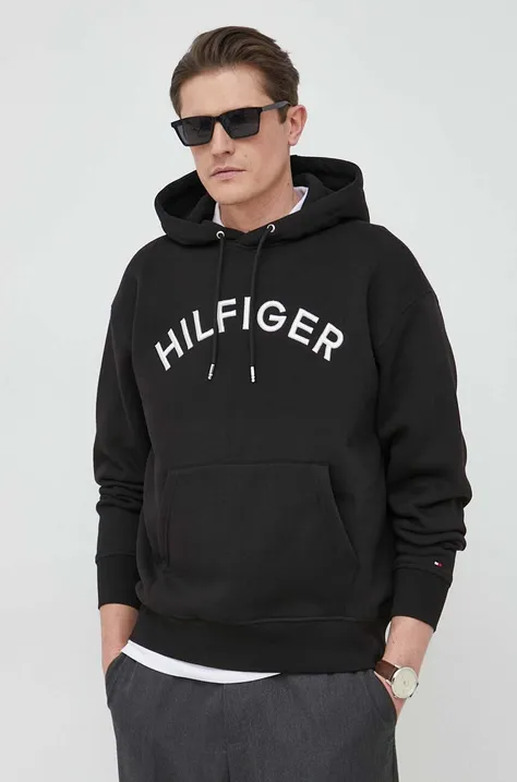 Кофта Tommy Hilfiger мужская цвет чёрный с капюшоном с аппликацией