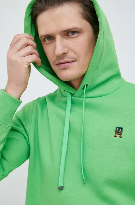 Mikina Tommy Hilfiger pánska, zelená farba, s kapucňou, jednofarebná