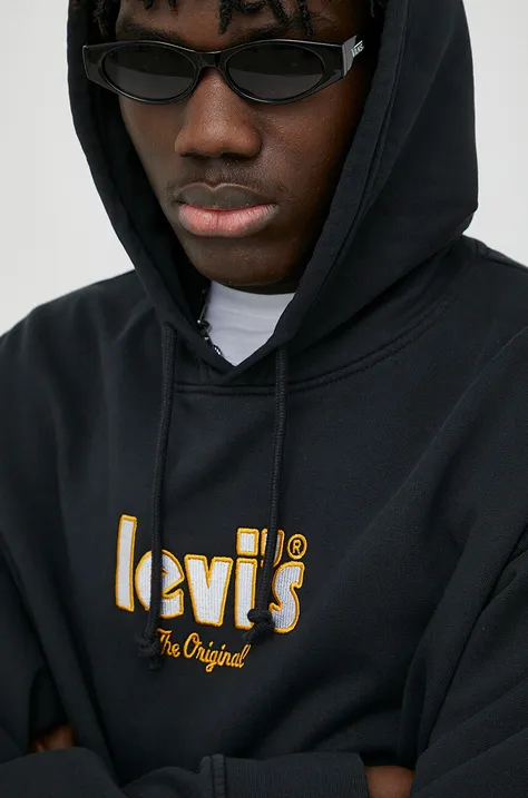 Βαμβακερή μπλούζα Levi's Χρώμα: μαύρο, με κουκούλα