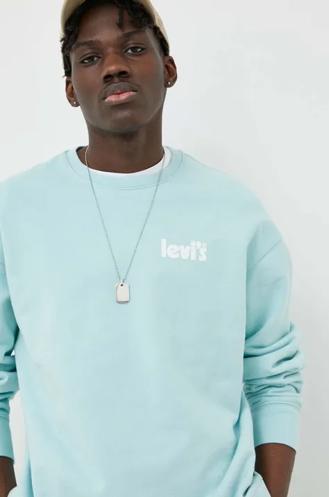 Bombažen pulover Levi's moška, turkizna barva