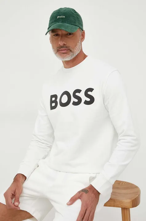 Boss Orange bluza bawełniana męska kolor beżowy z nadrukiem 50487133