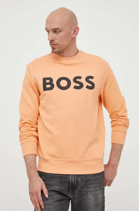 BOSS bluza bawełniana BOSS ORANGE męska kolor pomarańczowy z nadrukiem