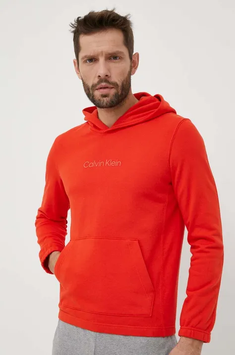 Pulover od trenirke Calvin Klein Performance Essentials oranžna barva, s kapuco