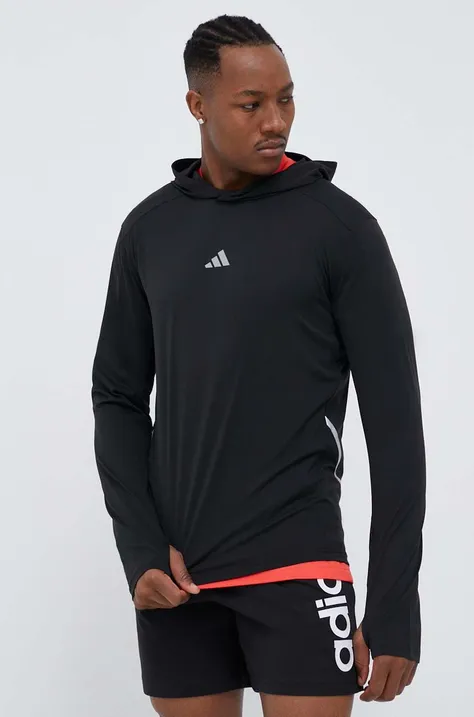 adidas Performance bluza do biegania X-City kolor czarny z kapturem gładka
