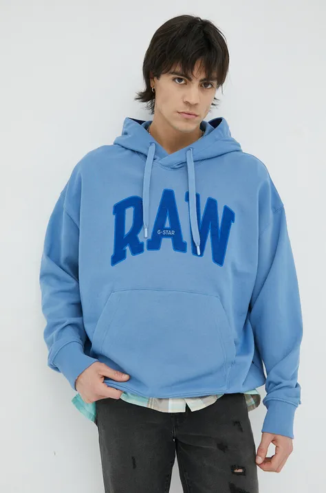 G-Star Raw bluza bawełniana męska kolor niebieski z kapturem z aplikacją