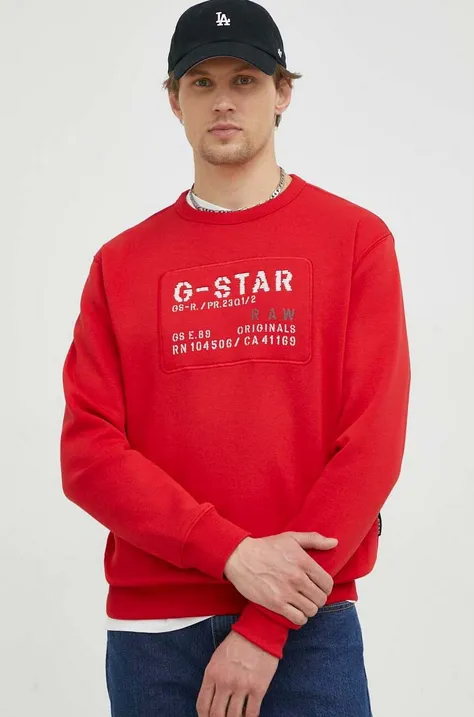 G-Star Raw bluza męska kolor czerwony z aplikacją