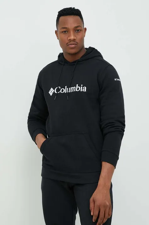 Mikina Columbia 1681664.SS23-350, pánska, čierna farba, s kapucňou, s nášivkou