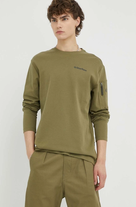 G-Star Raw longsleeve bawełniany kolor zielony gładki