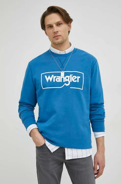 Wrangler bluza bawełniana męska kolor niebieski z nadrukiem