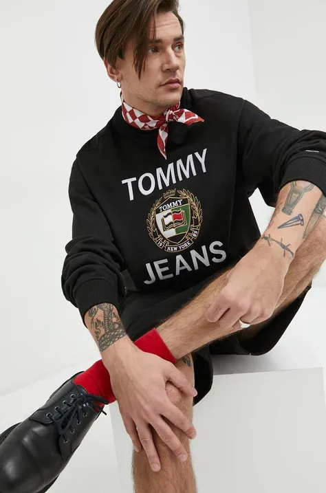 Tommy Jeans bluza bawełniana męska kolor czarny z aplikacją