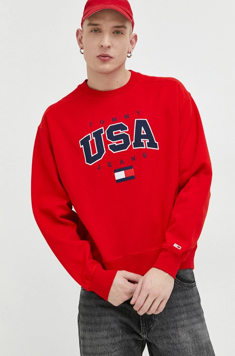 Кофта Tommy Jeans мужская цвет красный с аппликацией