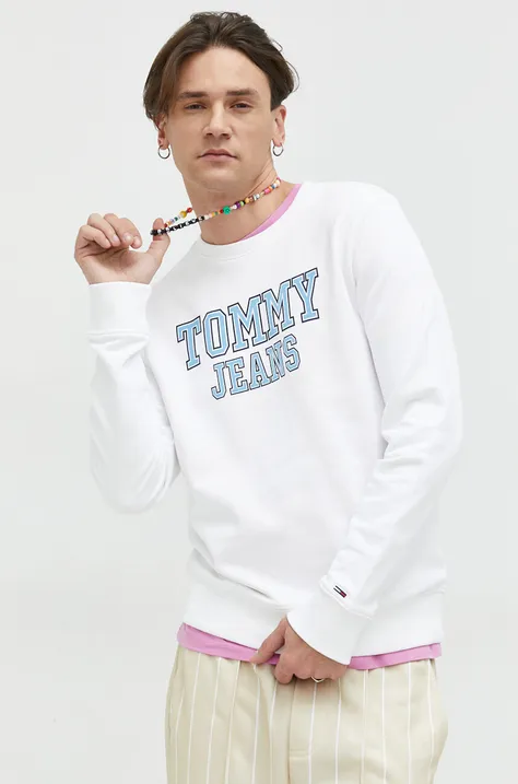 Хлопковая кофта Tommy Jeans мужская цвет белый с принтом