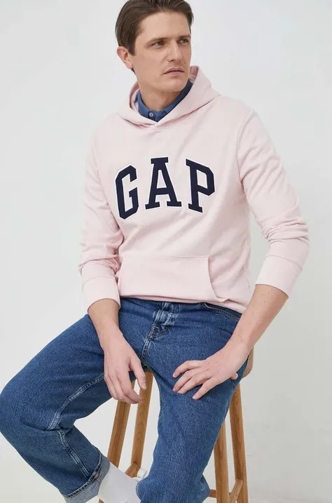 GAP bluza męska kolor różowy z kapturem z nadrukiem