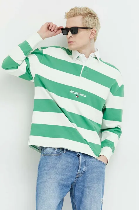Хлопковая кофта Tommy Jeans мужская цвет зелёный узор