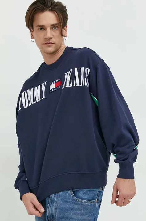 Mikina Tommy Jeans pánská, tmavomodrá barva, s aplikací